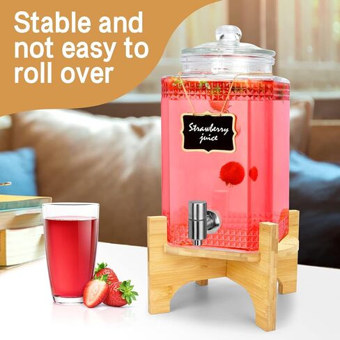 Drink Dispenser,Water Dispenser And Beverage Dispenser Stand(Natural Bamboo).Fit Max 8.66 Inch Glass Drink Dispenser,Water Jugs,Glass Water Pitcher.Ideal for Home, Parties, and Catering Events. in Saudi Arabia