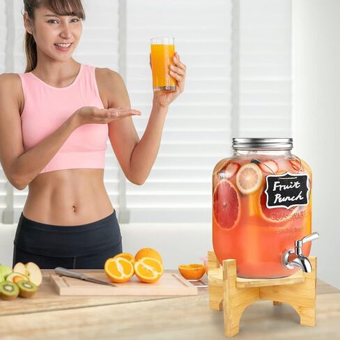 Drink Dispenser,Water Dispenser And Beverage Dispenser Stand(Natural Bamboo).Fit Max 8.66 Inch Glass Drink Dispenser,Water Jugs,Glass Water Pitcher.Ideal for Home, Parties, and Catering Events. in Saudi Arabia