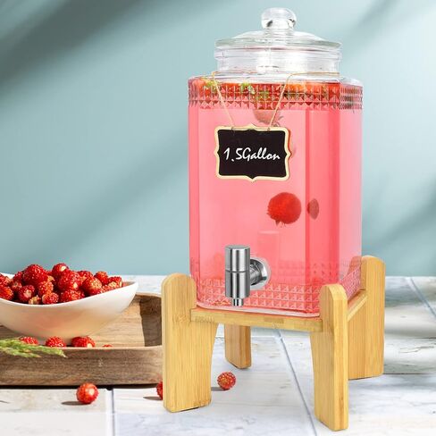 Drink Dispenser,Water Dispenser And Beverage Dispenser Stand(Natural Bamboo).Fit Max 8.66 Inch Glass Drink Dispenser,Water Jugs,Glass Water Pitcher.Ideal for Home, Parties, and Catering Events. in Saudi Arabia