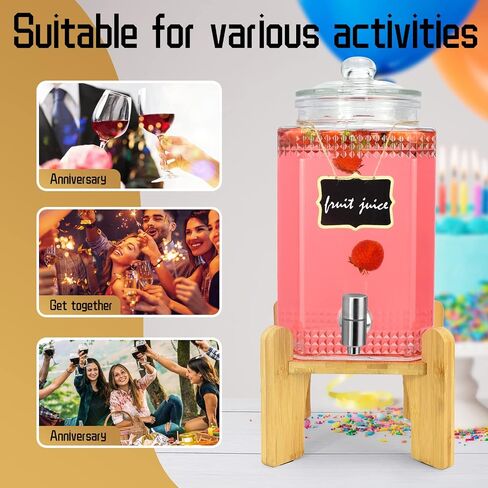 Drink Dispenser,Water Dispenser And Beverage Dispenser Stand(Natural Bamboo).Fit Max 8.66 Inch Glass Drink Dispenser,Water Jugs,Glass Water Pitcher.Ideal for Home, Parties, and Catering Events. in Saudi Arabia