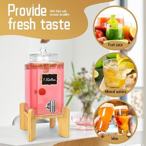 Drink Dispenser,Water Dispenser And Beverage Dispenser Stand(Natural Bamboo).Fit Max 8.66 Inch Glass Drink Dispenser,Water Jugs,Glass Water Pitcher.Ideal for Home, Parties, and Catering Events. in Saudi Arabia
