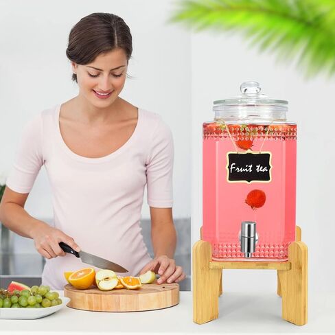 Drink Dispenser,Water Dispenser And Beverage Dispenser Stand(Natural Bamboo).Fit Max 8.66 Inch Glass Drink Dispenser,Water Jugs,Glass Water Pitcher.Ideal for Home, Parties, and Catering Events. in Saudi Arabia