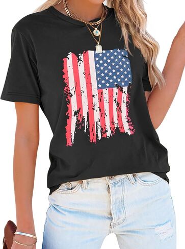 Zeagoo Women's T Shirts Short Sleeve Patriotic Shirts American Flag Tops Crewneck Summer 4th of july outfits USA Shirt in Saudi Arabia