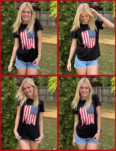 Zeagoo Women's T Shirts Short Sleeve Patriotic Shirts American Flag Tops Crewneck Summer 4th of july outfits USA Shirt in Saudi Arabia