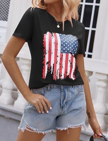 Zeagoo Women's T Shirts Short Sleeve Patriotic Shirts American Flag Tops Crewneck Summer 4th of july outfits USA Shirt in Saudi Arabia