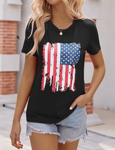 Zeagoo Women's T Shirts Short Sleeve Patriotic Shirts American Flag Tops Crewneck Summer 4th of july outfits USA Shirt in Saudi Arabia