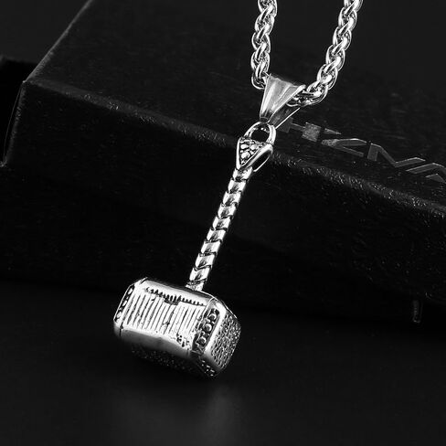 HZMAN Thor Hammer Stainless Steel Necklace For Men and Women Hammer Pendant Necklace 22+2 Inch Chain in Saudi Arabia