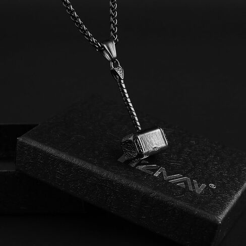 HZMAN Thor Hammer Stainless Steel Necklace For Men and Women Hammer Pendant Necklace 22+2 Inch Chain in Saudi Arabia