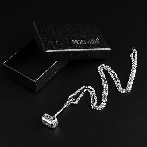 HZMAN Thor Hammer Stainless Steel Necklace For Men and Women Hammer Pendant Necklace 22+2 Inch Chain in Saudi Arabia