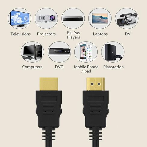 كابلات Hdmi إلى Hdmi 4K HDMI بطول 6.6FT/2M، كابل HDMI 2.1 عالي السرعة 4k120 144 هرتز لتوصيل الكمبيوتر المحمول بالتلفزيون، ودعم كابل شاشة الكمبيوتر، والشاشة، وPS5، وPS4، وجهاز العرض، وتلفزيون Fire، والمزيد، أسود in Saudi Arabia