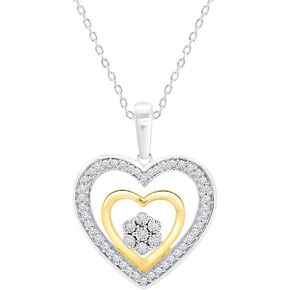 Diamond Heart Necklace 1/10 CTTW in 14kt Yellow Gold Plate and Sterling Silver 18 Inch Cable Chain