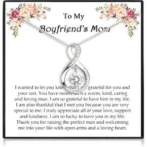 Gifts for Mom- Cubic Zirconia Love Knot Pendant Necklace for Mom/ Mother in Law/ Boyfriend's Mom/ Mother of the Bride/ Mother of the Groom, Dainty Jewelry Gifts for Wedding Birthday Christmas, 18"