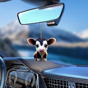 Cute Car Pendant Ornament Cartoon Cattle Cow Decorative Hanging Acrylic Cow Pendants Tree Ornament Decorations for Cars Backpacks Home Tree Windows Walk Decor(A-NO.4)