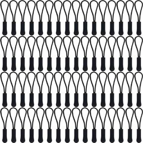 TIHOOD 100PCS Replacement Zipper Pulls Black Zipper Pull Cord Extender for Backpacks, Jackets, Luggage, Purses, Handbags