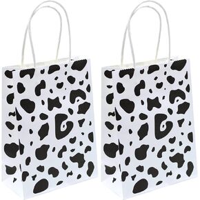 YYaaloa 30pcs Small Gift Bags with Handle Bulk 8.26 x 5.9 x 3.15 inch Cow Print White Party Favor Paper Shopping Bags for Kids Birthday Xmas Party Supplies (Small 30pcs)
