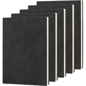 5 Pack Lined Journal Notebook, Comfortable Soft Cover Leather Bulk Journals for Writing Women Men, A5 Notebooks for Work School Note Taking Business, 160 Pages, Black