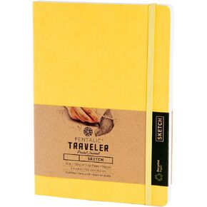Pentalic Art Traveler Pocket Journal Sketch Book, 6" x 8", Yellow Gold