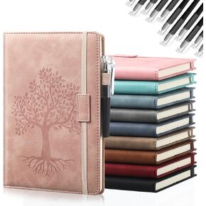 Estune 10 Pack Lined Journal Notebook A5 Tree of Life Hardcover Leather Journal with 10 Pen, College Ruled Notebook for Travel, Business, Work, Office, School Note Taking Diary(Morandi Color)