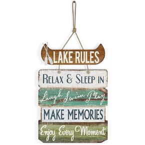 تصاميم بارنيارد 'قواعد البحيرة' ديكور منزل البحيرة للمنزل، علامة بحيرة معلقة على جدار البحيرة، لافتات بحيرة لمطبخ منزل البحيرة، ديكور بحيرة ريفي لعلامة المنزل، 14 بوصة × 21 بوصة in Kuwait
