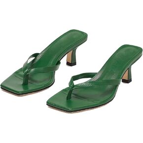 Women Flip-Flops Mules Kitten Heels Square Toe Thong Sandals Matte Comfy 1 inch Low Heel Slippers T-Straps Open Toe Outdoor Beach Summer Slip On Sandal Heels Basic Casual 4-11 M US