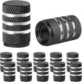 10 Pcs Tire Valve Stem Caps, Anodized Aluminum Tire Valve Cap Set, Corrosion Resistant Stem Covers Universal for Cars Trucks Motorcycles SUVs & Bikes (Black)
