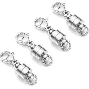 Stainless Steel Magnetic Necklace Clasps and Closures, Magnetic Clasp Converter for Jewelry Making Supplies, Chain Extender Connector for Bracelet (4pcs Silver)