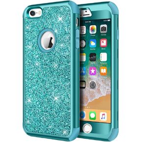 Hython Compatible with iPhone 6/6s Case, Heavy Duty Full-Body Defender Protective Case Bling Glitter Sparkle Hard Shell Hybrid Shockproof Rubber Bumper Cover for iPhone 6 and 6s 4.7-Inch, Black