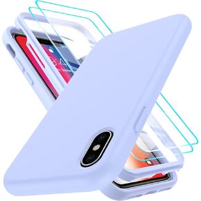 LeYi iPhone X/Xs Case, Silicone Full Body Protection with 2 Tempered Glass Screen Protectors, Violet