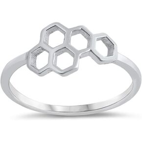 Honeycomb Hexagon Bumble Bee Nature Ring New 925 Sterling Silver Band Sizes 3-10