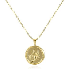 Gold Scorpion Pendant Necklace for Women Girls 14K Gold Plated Scorpion Coin Necklace Simple Minimalist Horoscope Zodiac Medallion Charm Necklace Adjustable Trendy Animal Jewelry Gifts for Men Boys
