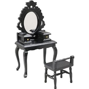 LUOZZY 2pcs Miniature Dollhouse Furniture Accessories 1:12 Scale Miniature Dresser Table and Stool Kit, Black