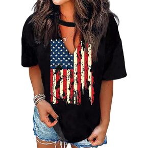 American Flag Shirts 4th of July Women Vintage USA Patriotic Shirt Summer Casual Short Sleeve T-Shirt Top Blouse