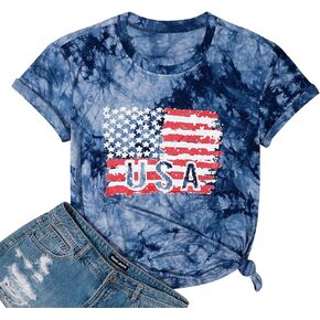 Women American Flag Shirt USA 4th of July Independence Day T-Shirt Patriotic Stars Stripes Short Sleeve Tee Tops