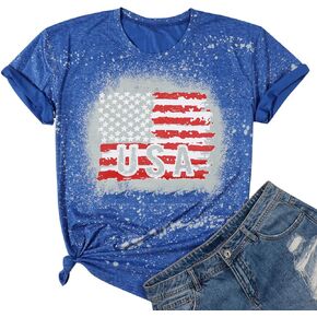 Women American Flag Shirt USA 4th of July Independence Day T-Shirt Patriotic Stars Stripes Short Sleeve Tee Tops