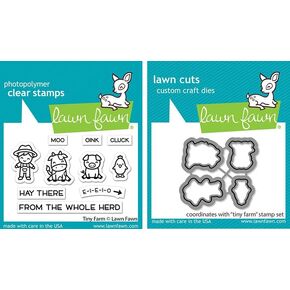 Lawn Fawn - Tiny Farm - Farmer, Cow, Pig, Chick - Stamps Set & Dies Set - 2 Item Bundle
