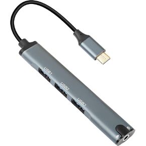 QIANRENON USB C Docking Station, USB 3.0 Hub with 3.5mm Audio Headphone + Microphone Jack Hub Digital & Audio Hub USB C 3.0 Multiport OTG Allocator for Computer Smart Phone