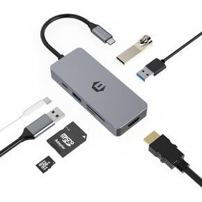 USB C Hub, USB C Docking Station 7 in 1 Multiport USB C Adapter HDMI, 100W PD, 3 USB A 3.0, SD/TF Dock for Typ C Laptop