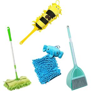 Kid's Housekeeping Cleaning Tools Set-5pcs,Include Mop,Broom,Dust-pan,Brush,Towel