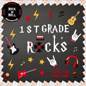 97 Pcs Rock and Roll Bulletin Board Cutouts Rock Music Star Theme Classroom Decorations Rock Guitar Music Records Cutouts for Bulletin Board Teacher School Window Wall Door Music Party Decor