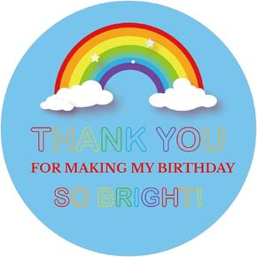 Birthday Party Thank You Sticker Labels, Thank You for Making My Birthday So Bright Stickers, Rainbow Birthday Favor Stickers, Birthday Stickers, 2 Inch, 50 Pack.