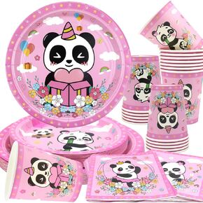 Pink Panda Party Decorations for Girl - Cartoon Panda Party Supplies including Plates, Cups, Napkins, Tablecloths for Girls Birthday Party Decorations (20)