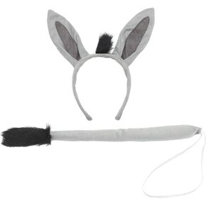 Donkey Costume Set: Donkey Ears Headband Donkey Tail Soft for Dress Up Party Halloween Birthday Cosplay 9.82in