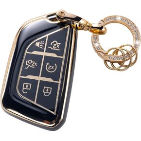 Gematay for Cadillac Key Fob Cover with Keychain, Key Shell Cover Compatible with Cadillac 2020 2021 2022 2023 ATS CT5 CT6 XT4 XT5 XTS 5/6 Buttons Smart Key Fob, Black