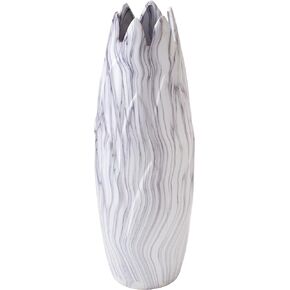 Deco 79 Superb Ceramic White Marble Vase, 7" W x 21" H