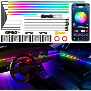 Tesla Model 3/Y/S/X Dreamcolor Acrylic Interior Car LED Strip Light with Motion Sensor Switch, 55.1 inches Tesla Neon LED Strip Light, RGB Colors Tesla Ambient Lighting Kits