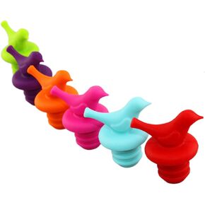 Little Bird Wine Bottle Stopper, Silicone Stoppers, Reusable, Leak Proof, Cute, Fun, Decorative, Multipack (Assorted Color, Set of 6)