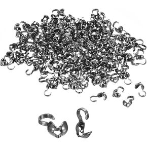 uxcell 200Pcs Open Bead Tips Knot Covers, Metal Clamshell Crimp Fold-Over Calotte Ends Caps for Jewelry Making DIY Crafts (4mm/0.16 Inch Cup, Black)