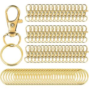 dophee 100Pcs Metal Swivel Snap Hooks with Key Rings, Gold Key Chain Rings Lobster Claw Clasps Lanyard Snap Hooks for Jewelry Making DIY Pendant Crafts Gift(50Pcs Snap Hook +50x Rings)