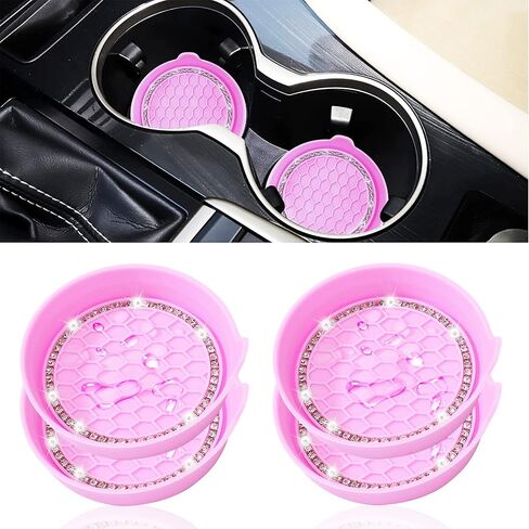 Car Cup Coaster Universal Vehicle Spill Holder Automotive Interior Accessory with Bling Rhinestone Black 2 Pack in Kuwait