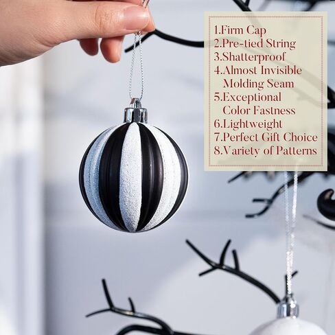 Valery Madelyn Halloween Ornaments Tree Decorations, 40ct Shatterproof Scary Black White Ball Ornament Set for Small Tree, Decorative Hanging Ornament for Spooky Gothic Holiday Party Indoor Home Decor in Saudi Arabia